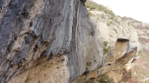 Aerial shot of the rocky, climbable cliffs in the Margalef region, Spain Stock Footage 289294748