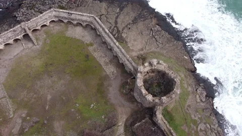 Aerial shot of Rumeli Lighthouse and fortress in the Black Sea coast of Istanbul Stock Footage 150634465