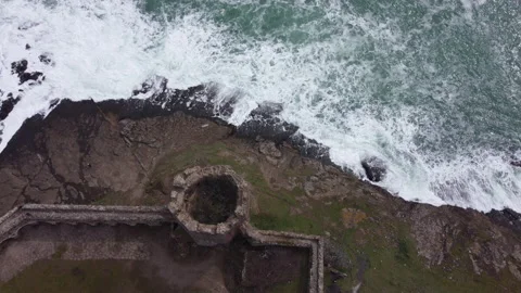 Aerial shot of Rumeli Lighthouse and fortress in the Black Sea coast of Istanbul Stock Footage 150634890