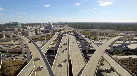 Aerial shot of rush hour traffic on Katy freeway in Houston, Texas Stock Footage