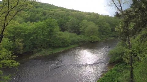 Aerial shot of rushing river Stock Footage 50587700