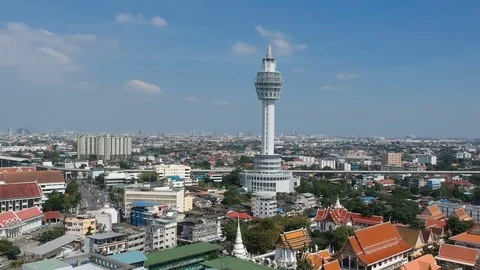 Aerial shot of Samutprakarn tower knowledge park. The new landmarks in town 스톡 동영상 83936169
