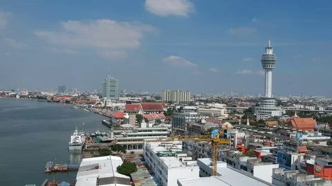 Aerial shot of Samutprakarn tower knowledge park. The new landmarks in town Stock Footage 83938152
