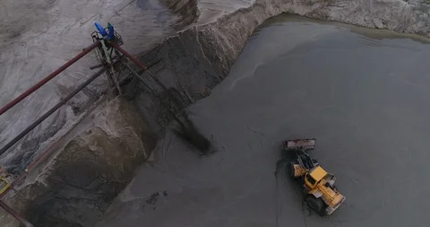 Aerial shot of a sand excavation in The Netherlands filmed with a drone. Stock Footage
