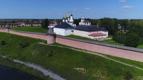 Aerial shot of the Savior Euthymius monastery in Suzdal, Russia Stock Footage 115405339