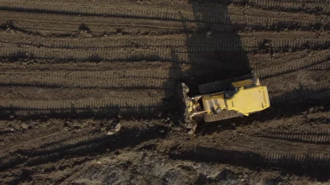 Aerial shot of the scraper machine Stock Footage 152037420