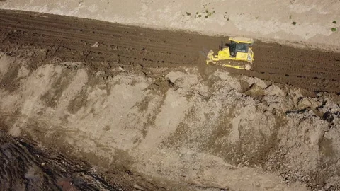 Aerial shot of the scraper machine Stock Footage 152054436