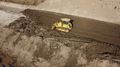 Aerial shot of the scraper machine Stock Footage 152072621