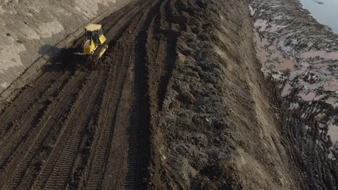 Aerial shot of the scraper machine Stock Footage 152073010