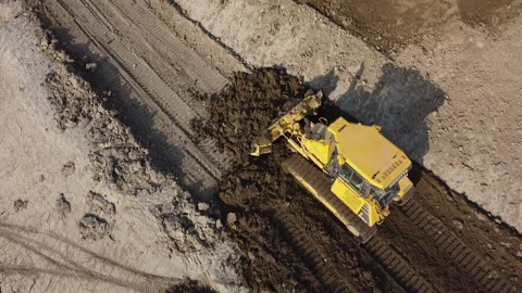Aerial shot of the scraper machine Stock Footage 152074382