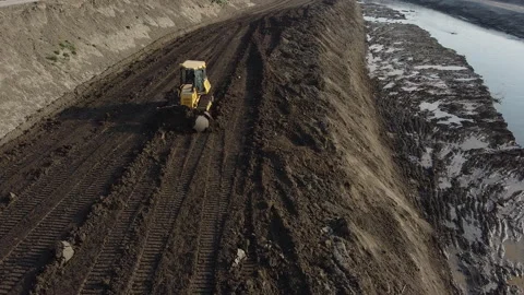 Aerial shot of the scraper machine Stock-Footage 152075808