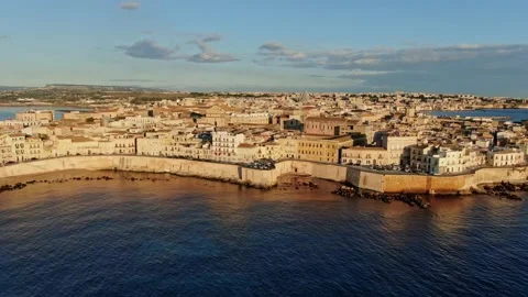 Aerial shot of the seaside of Ortigia island Syracuse, Sicily Stock Footage 166646341