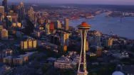 Aerial Shot Of Seattle At Dusk Stock Footage