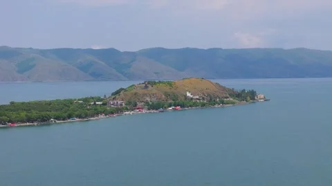 Aerial shot Sevan lake in Armenia, Caucasus. Stock Footage 313610338