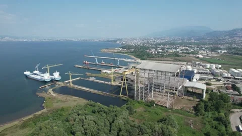 Aerial shot shipyard Stock Footage 213372660