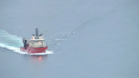 Aerial Shot Off Shore Oil Industry Supply Ship Sailing Stock Footage