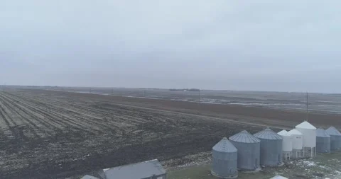 Aerial shot from the silo to the fields - Fall - Day Stock-Footage 146483371