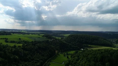 Aerial Shot of Sky breaking down on Countryside Stock Footage 112057827