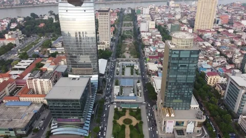 Aerial shot of skyscraper at Phenom Phen in Cambodia. 4K Stock Footage 272452672