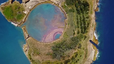 Aerial shot of a small island close to sao miguel an island of the azores Stock Footage