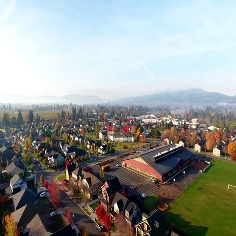 Aerial shot of a small town in the fall. Stock Footage 69452844