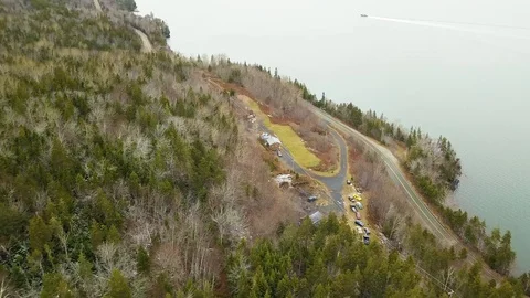 Aerial shot of small town with river during Autumn, Nova Scotia, Canada Stock Footage 102248151