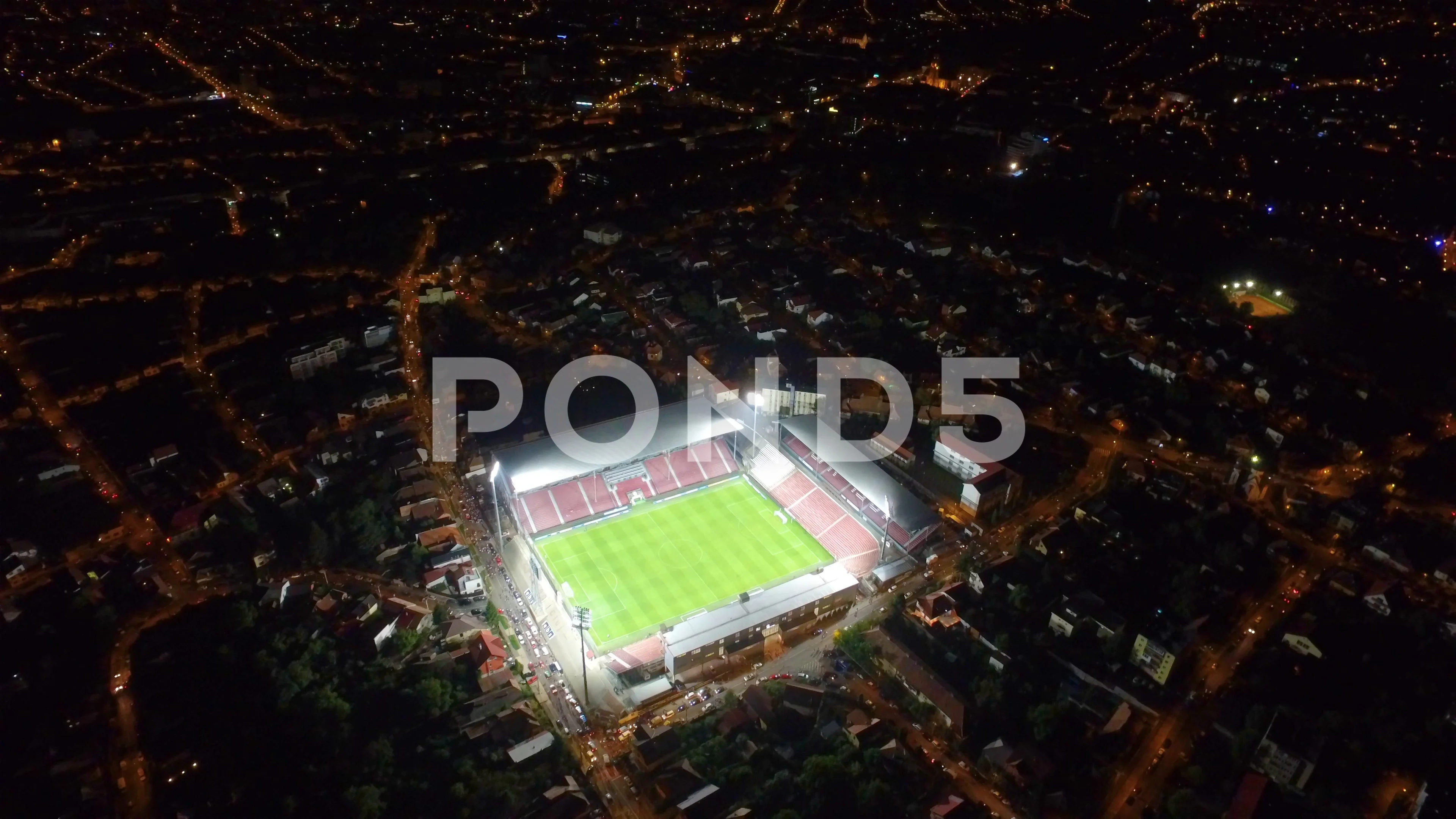 Aerial Shot Of A Soccer Stadium At Night Stock Video Pond5