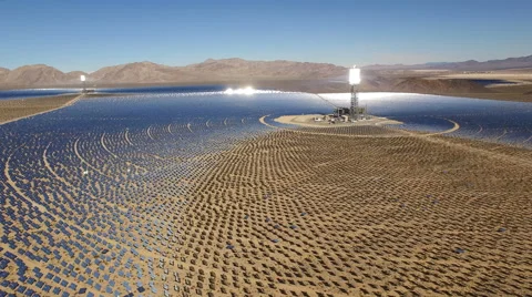 Aerial shot of solar power plant - solar farm, Nevada Stock Footage