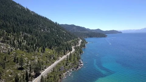 Aerial Shot of South Lake Tahoe - Fly by Stock Footage