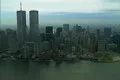 Aerial shot of the south west end of Manhattan including the twin towers Footage