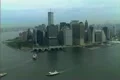Aerial shot of the southern end of Manhattan include the twin towers Footage