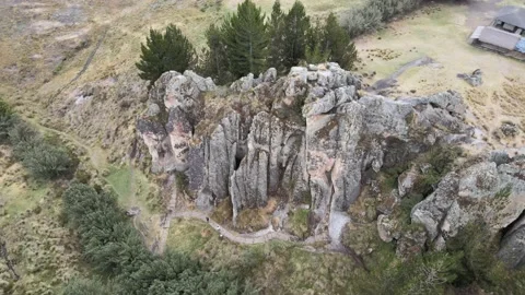 Aerial shot stone forest in Cajamarca Peru - Cumbemayo Stock Footage 159173330