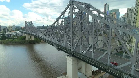 An aerial shot of the Storey Bridge in Brisbane Australia, showing the city in Stock Footage 83607083