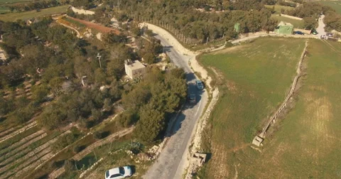 Aerial Shot of a Street by the Fields Stock Footage 61283652