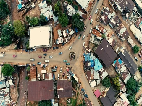 Aerial shot of streets in Freetown, Sierra Leone Stock Footage