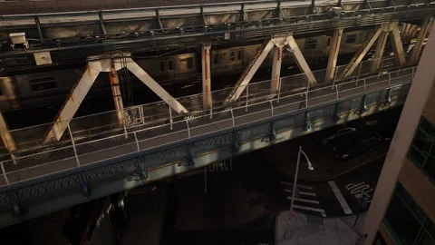 Aerial shot of the subway crossing The Manhattan Bridge Stock-Footage 256961553