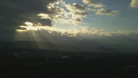 Aerial shot of sunlight through clouds,Taiwan Stock Footage 121575480