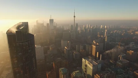 Aerial shot of the sunrise over the city of Toronto. Stock Footage