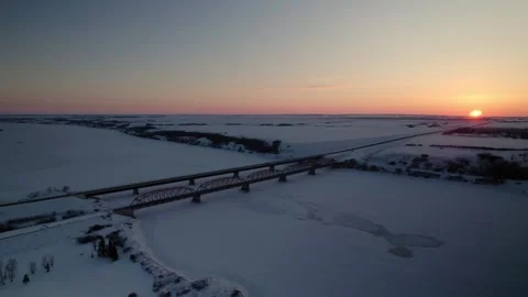 Aerial Shot of Sunset behind two Bridges Stock Footage 268645225