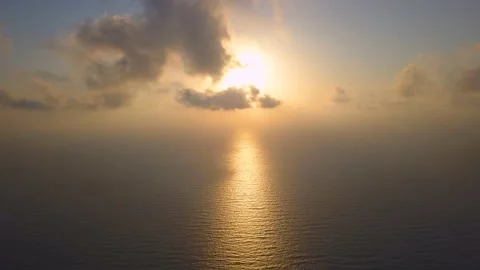 Aerial shot of sunset with clouds over Mediterranean Sea Stock Footage 161091402
