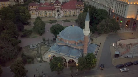 Aerial Shot Sunset Mosque in Sofia, Bulgaria Stock Footage 159553803