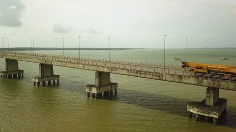 Aerial shot of suspension bridge, Senai Desaru Expressway,Malaysia Stock Footage 102778853