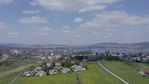 Aerial shot of Swiss residential buildings in Kilchberg, Switzerland. Stock Footage