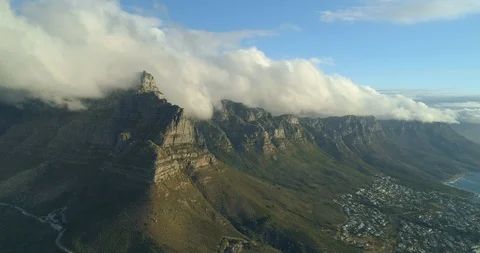 Aerial Shot of Table Mountain Table Cloth Cape Town Stock Footage 91202913