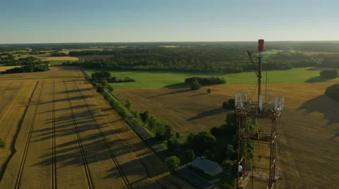 Aerial Shot of Telecommunication Mast in the Country. Stock Footage