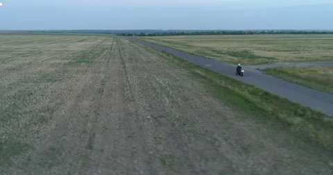 Aerial shot of three motorcycles Stock Footage 80231764