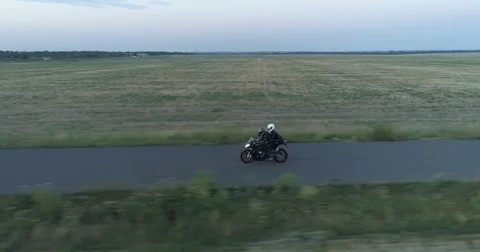 Aerial shot of three motorcycles Stock Footage 80231941