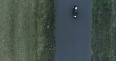 Aerial shot of three motorcycles Видео 80231979