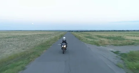 Aerial shot of three motorcycles Stock Footage 80232240