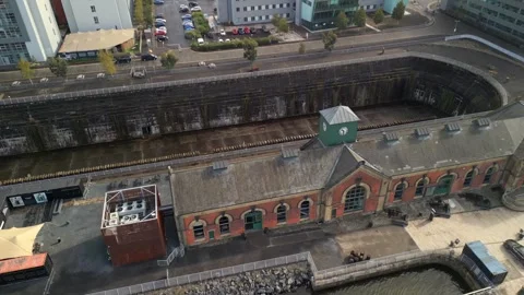 Aerial shot of Titanic Dry Docks, starti... | Stock Video | Pond5